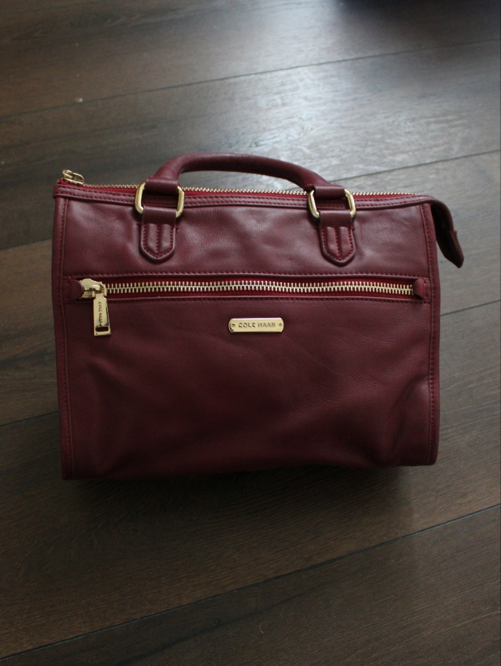 Cole Haan Bag Burgundy Leather Satchel with Gold Hardware‎